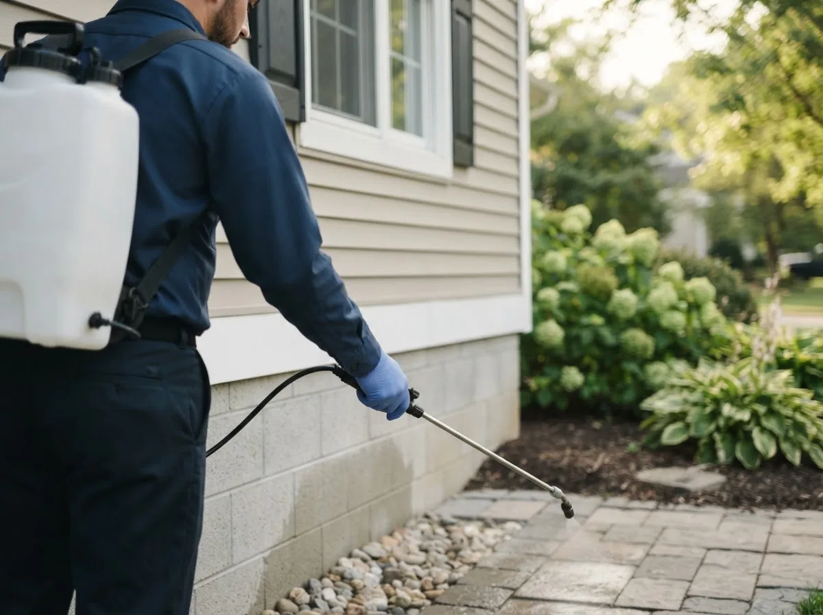 Pest control technician inspecting a home in Tuttle, ND